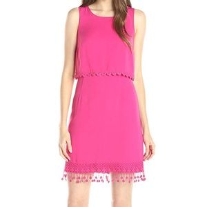 Kensie Pink Lace Trim Sleeveless Popover Dress S